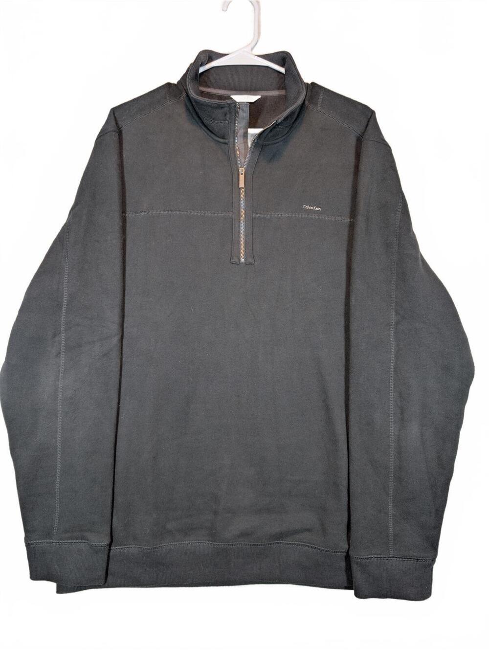 Calvin Klein 1/4 Zip Pullover Sweatshirt Gray Cotton Blend Mens Large